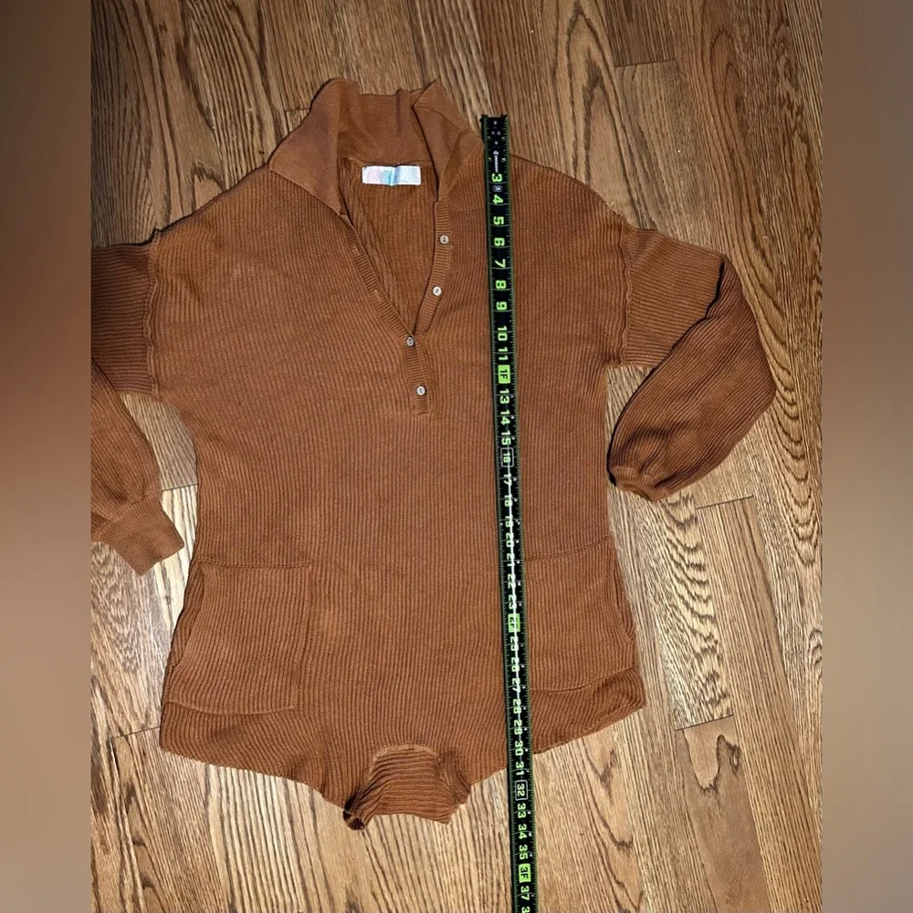 .Free People Beach Picnic‎ Sweater Romper Linen Cotton Red Brown XS